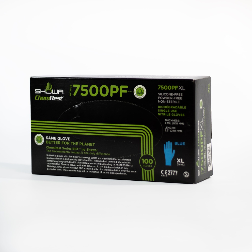 Gloves, 7500PF, XL Best 7500PF (XL), Eco Best Technology, Disposable Glove, 100% Nitrile, Latex/Silicone & Powder-Free, Textured Finish & Rolled Cuff, Biodegradable, Blue, 4 MIL, 9.5", 50 Pairs per box. Omnimart P/N 7500PFXL