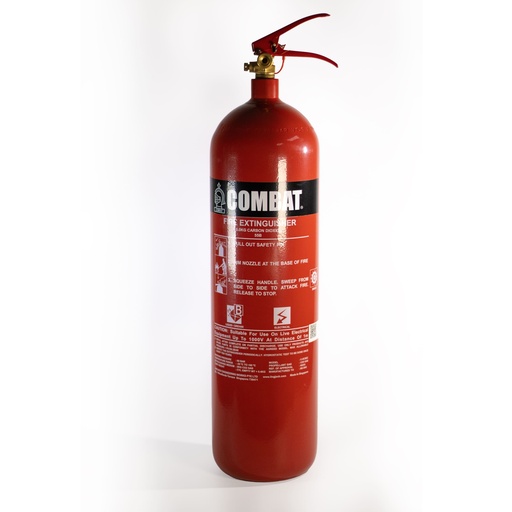 Extinguisher (KIT) 5KGs CO2, SC-1, Portable, c/w Hook Bracket, 60cm CO2 High Pressure Hose & Horn, Stored Pressure (SP), Discharge Time: 13 sec, Discharge Range : 2m (6.6ft) EN Fire Rating: 55B,C,  BS EN 3-7:2004 + A1:2007 Std  LPCB & MED Approved, c/w Fire Extinguisher, Tag Seal and Inspection Tag. Combat Model# C-5CSEC. Lingjack P/N 20800713000003