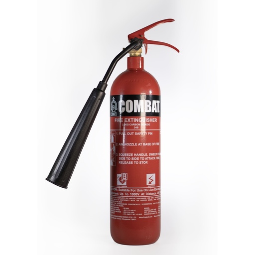 Extinguisher, (KIT) 2KG CO2, Discharge Time: 9.8sec, Range: 2m,  Working Temperature : -20Deg C to +60 Deg C, Working Pressure: 60 bar, Finishing: RAL 3000, Class of Fire: B, BS EN 3-7:2004+A1:2007 Std : LPCB Approved, c/w Fire Extinguisher Sign, Tag Seal and Inspection Tag, Combat Brand Model C-2CSEC, Lingjack P/N KIT2080061300000