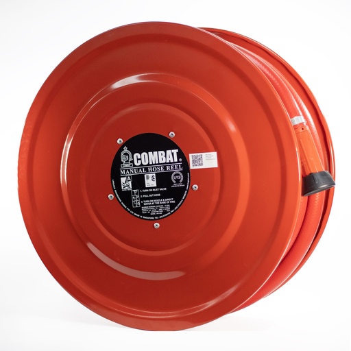 Reel (KIT), Hose Swing-Out c/w Red PVC Hose 1" x 100ft. (30M), Manual Open c/w 1" Plastic Nozzle, Design Press (WP): 12 bar (170 psi), Design Test Press: 18 bar at 5 mins, Flow Rate: 46 lpm at 6 Bar, Standards: EN 671-4: 2012, Mild Steel. COMBAT P/N (HR-1SW) 8080010000006, 1" Plastic Nozzle, & Brass Valve, 1" FNPT Lock off. Standards: EN 671-4: 2012; LPCB (UK) approvals. COMBAT P/N HR-1SW, 1" Air Release Valve (ARV), 300PSI 25kf/cm sq @5min) 25mm, 1" BSP Male, Design Pressure: 15 Bar Working Pressure: Max 220PSI, Brass, Lingjack  P/N C-25ARV 0301560100000.